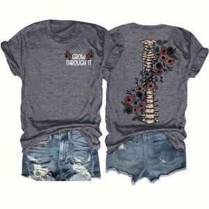 Women's Gray Graphic Tee with Floral Design